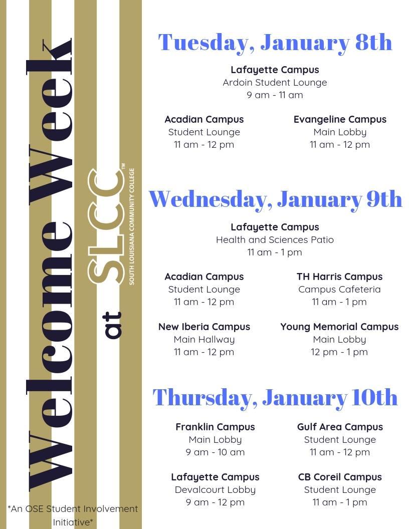 Welcome Week Schedule for Spring 2019