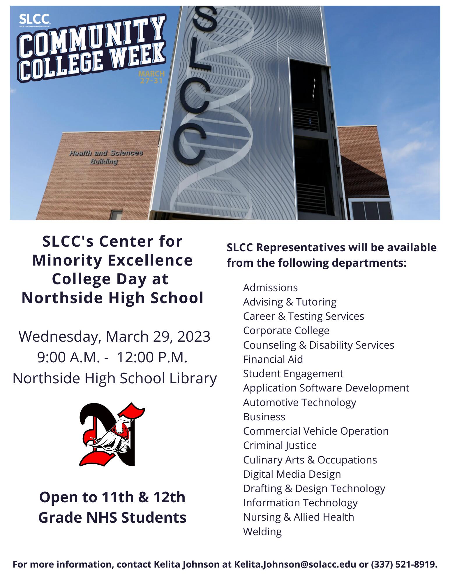 SLLC's Center for Minority Excellence College Day at Northside High School Flyer