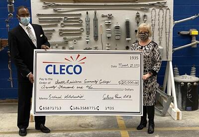 Dr. Jermaine Ford, SLCC's vice president of Economic and Workforce Development, and Katie Chiasson, Cleco's Senior Business Developer.